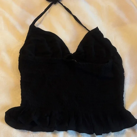Black Ruffled Halter Tank Top - Picture 2 of 2